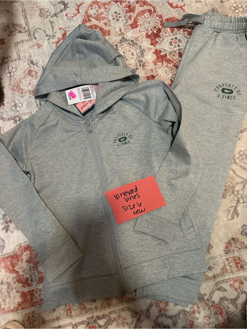 Vineyard Vines Heather Gray Zip Hoodie & Joggers with Green Logo